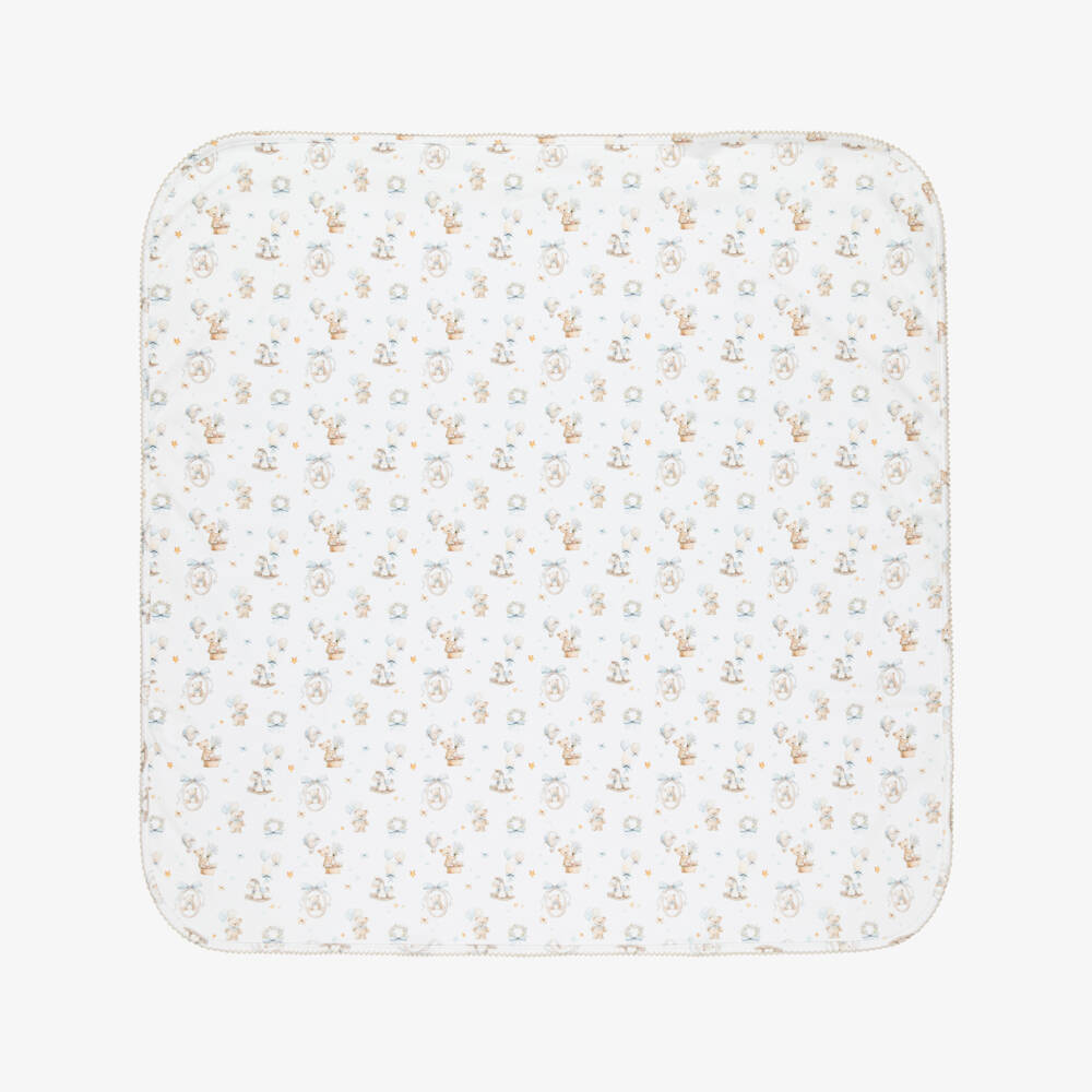 My Little Pie-White & Blue Supima Cotton Teddy Bear Print Babysuit Set | Childrensalon