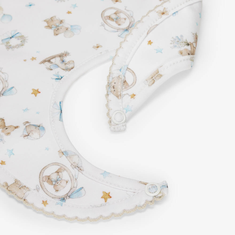 My Little Pie-White & Blue Teddy Bear Print Supima Cotton Baby Bib | Childrensalon
