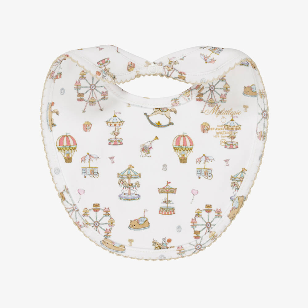 My Little Pie-White Merry Go Print Supima Cotton Baby Bib | Childrensalon