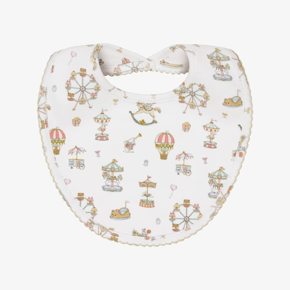 My Little Pie-White Merry Go Print Supima Cotton Baby Bib | Childrensalon