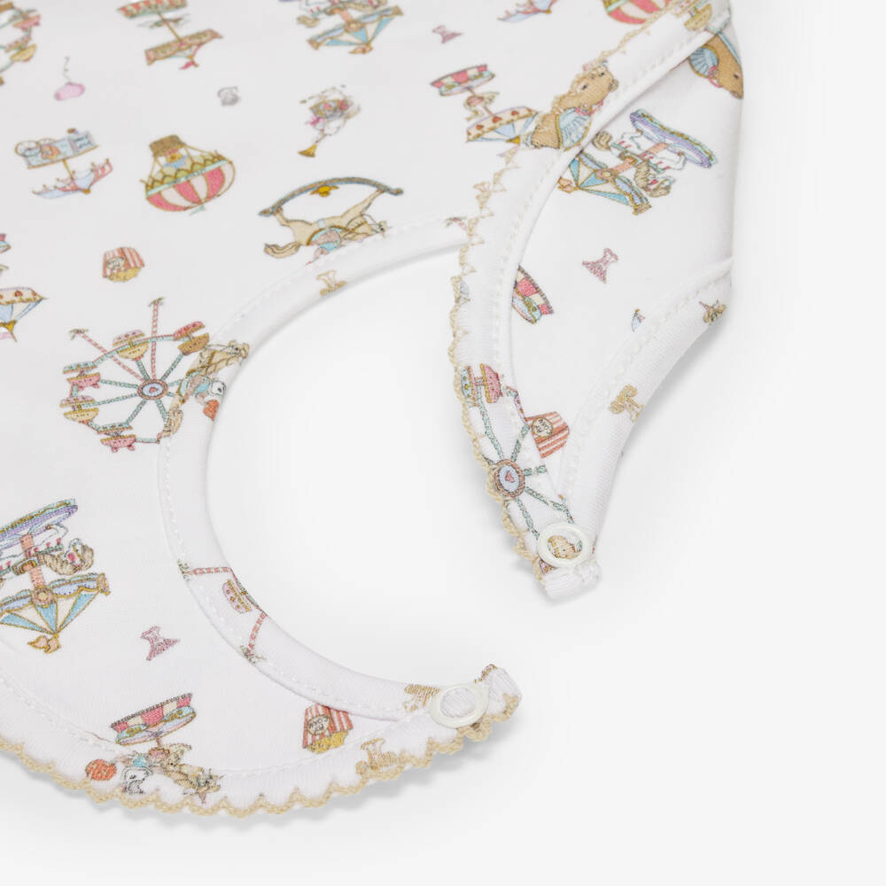 My Little Pie-White Merry Go Print Supima Cotton Baby Bib | Childrensalon