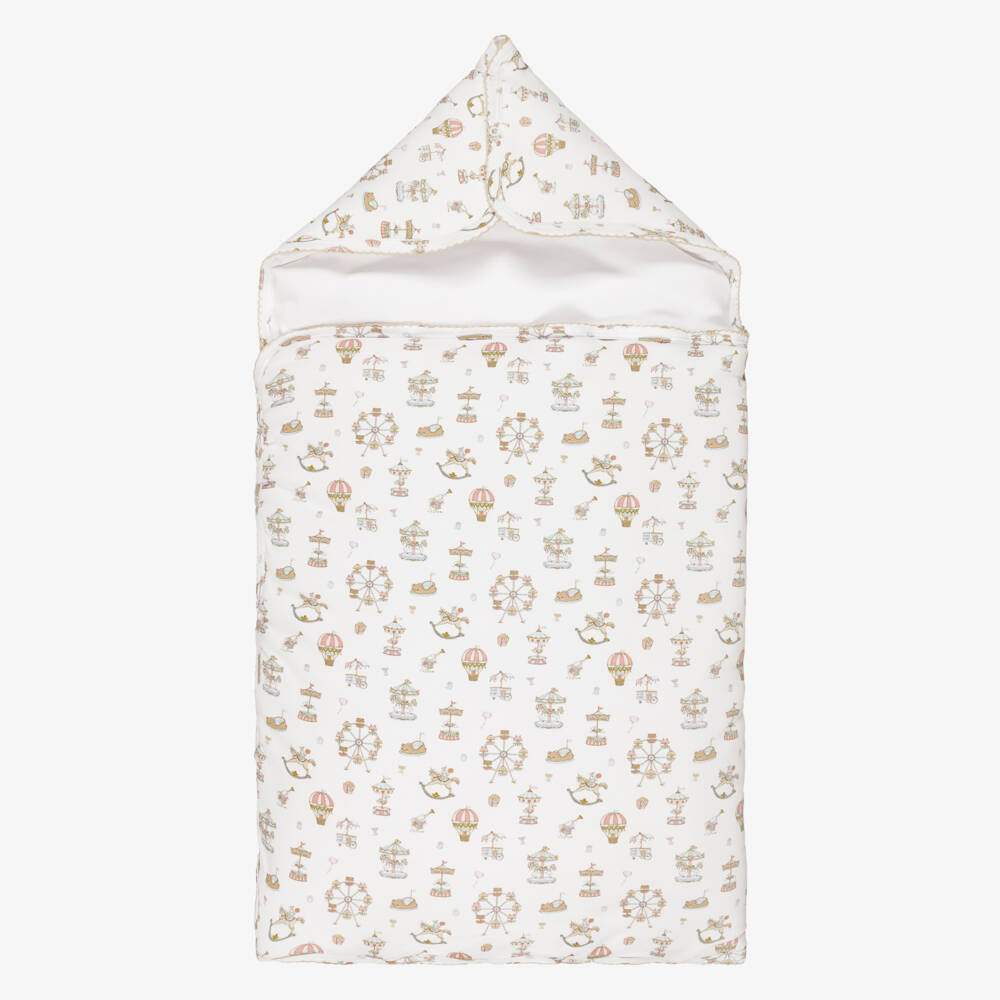 My Little Pie-White Merry Go Print Supima Cotton Nest (85cm) | Childrensalon