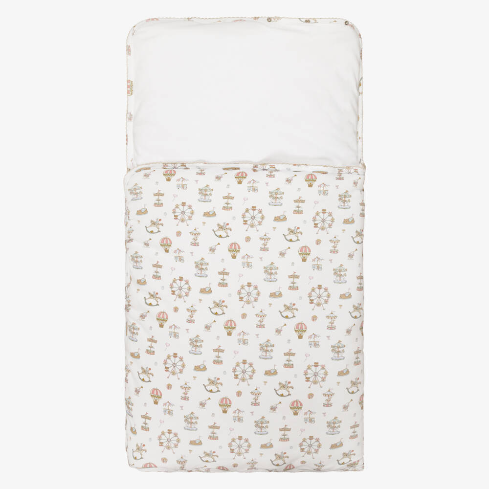 My Little Pie-White Merry Go Print Supima Cotton Nest (85cm) | Childrensalon