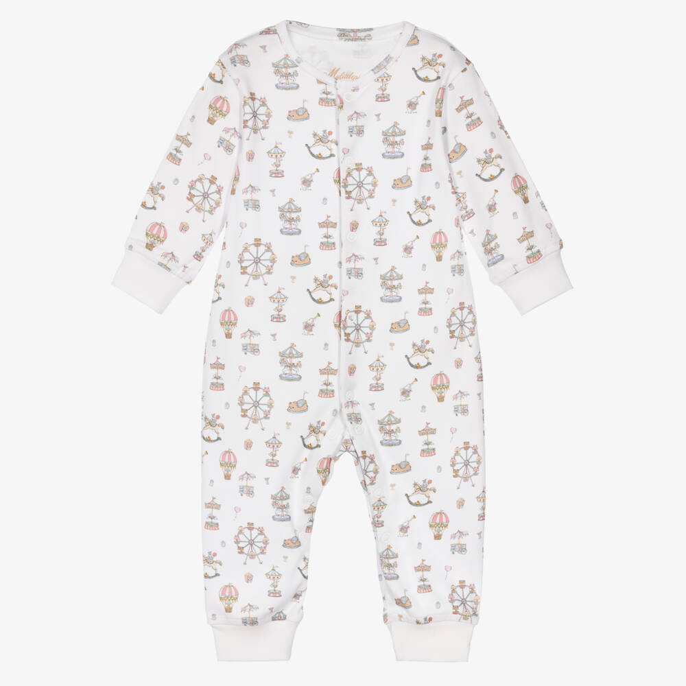 My Little Pie-White Merry Go Print Supima Cotton Romper | Childrensalon