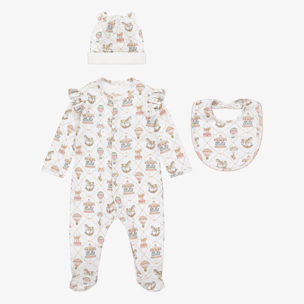 My Little Pie-White & Pink Supima Cotton Coquette Babysuit Set | Childrensalon