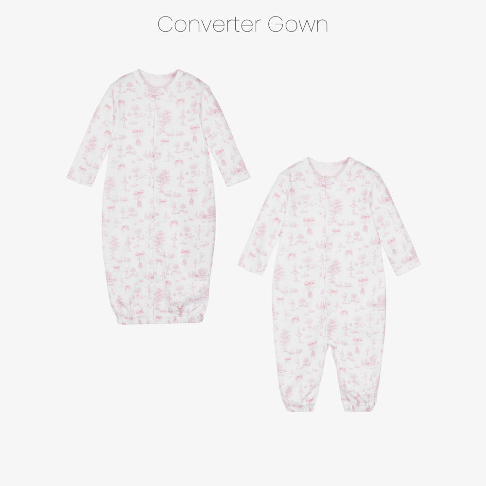 My Little Pie-White & Pink Supima Swan Lake Toile de Jouy Converter Gown | Childrensalon