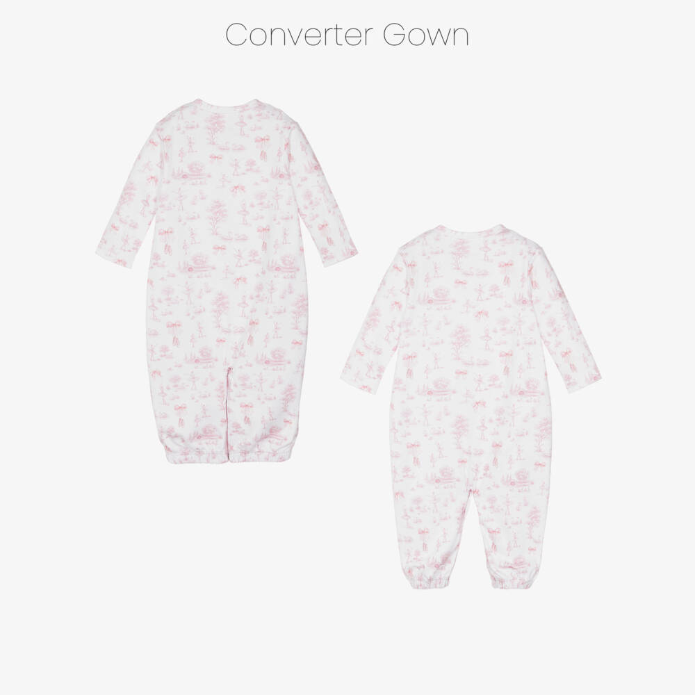 My Little Pie-White & Pink Supima Swan Lake Toile de Jouy Converter Gown | Childrensalon