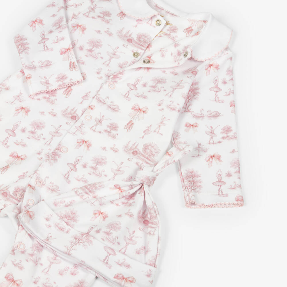 My Little Pie-White & Pink Supima Swan Lake Toile de Juoy Babygrow & Hat Set | Childrensalon
