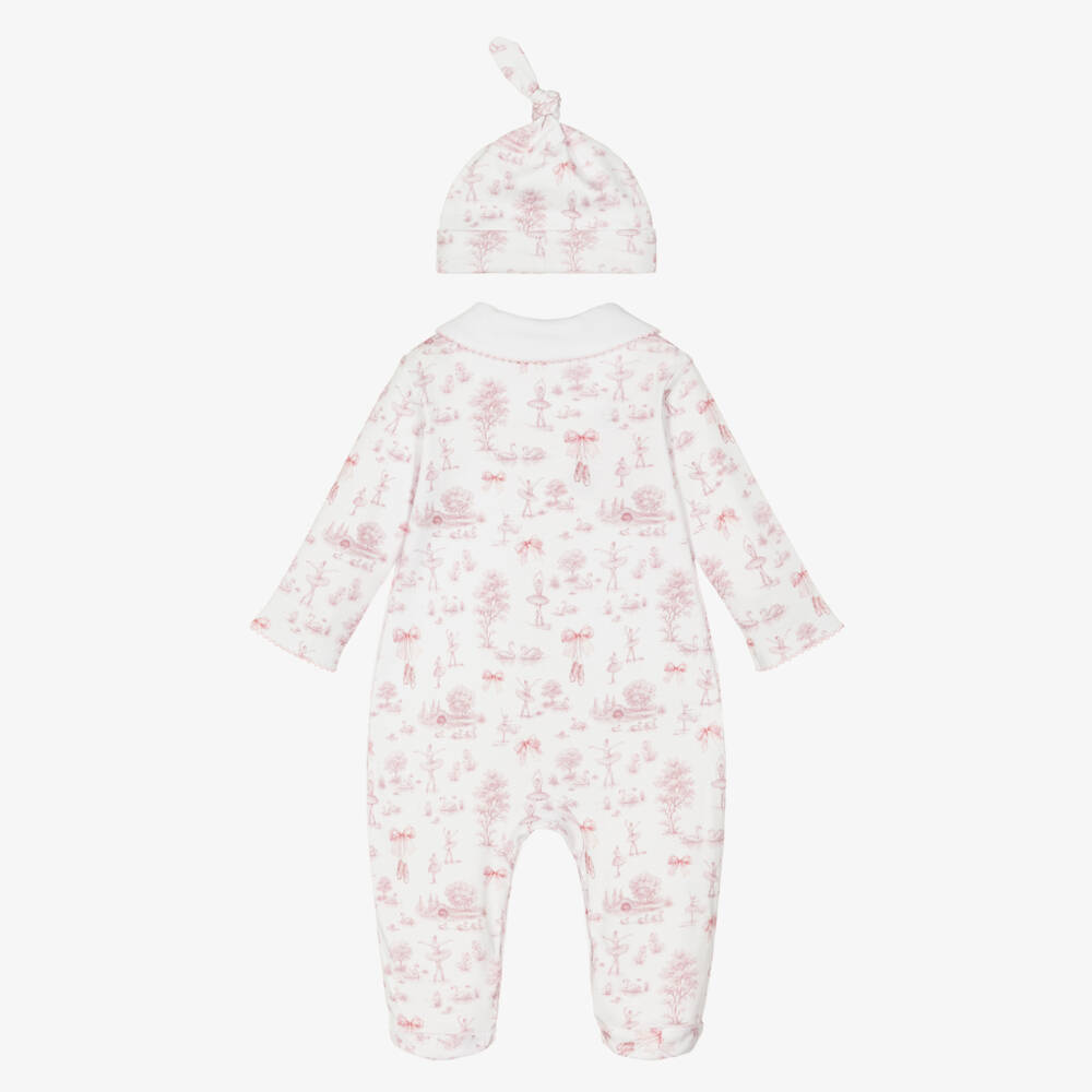 My Little Pie-White & Pink Supima Swan Lake Toile de Juoy Babygrow & Hat Set | Childrensalon