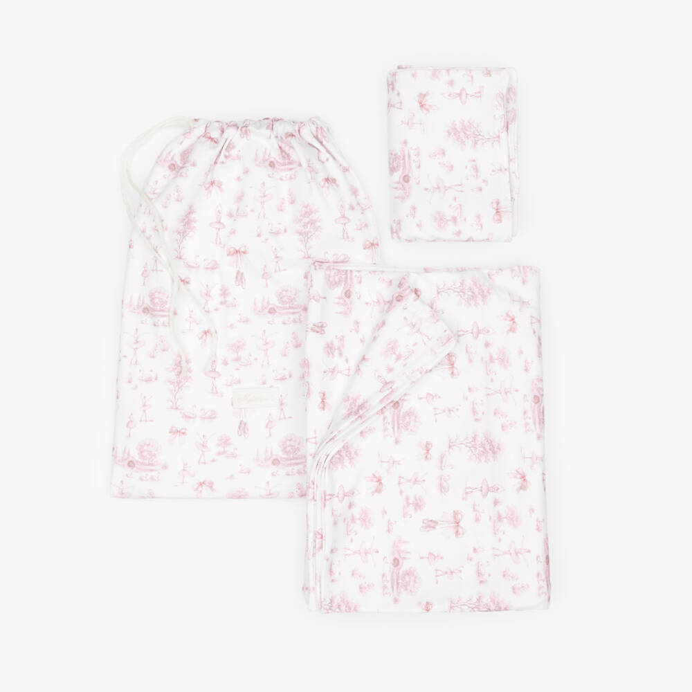 My Little Pie-White & Pink Swan Lake Supima Cotton Cot Bed Set | Childrensalon