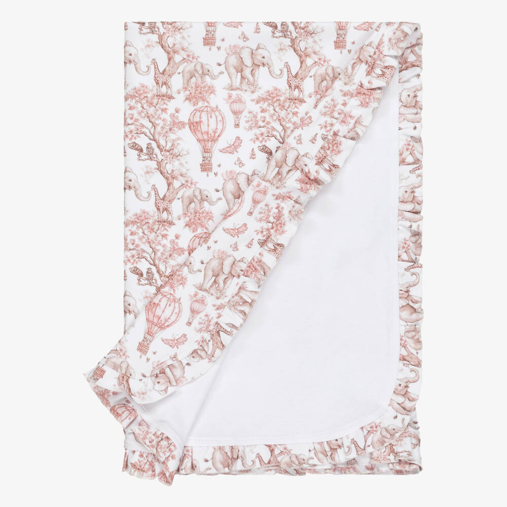 My Little Pie-White & Pink Toile Africa Supima Cotton Blanket (80cm) | Childrensalon