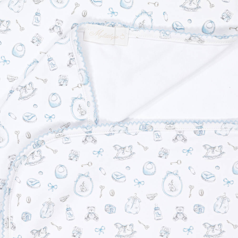 My Little Pie-White Supima Cotton Delicate Blue Blanket (80cm) | Childrensalon