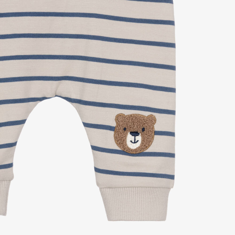 NAME IT-Baby Boys Beige & Blue Stripe Trousers with Bear Appliqués | Childrensalon