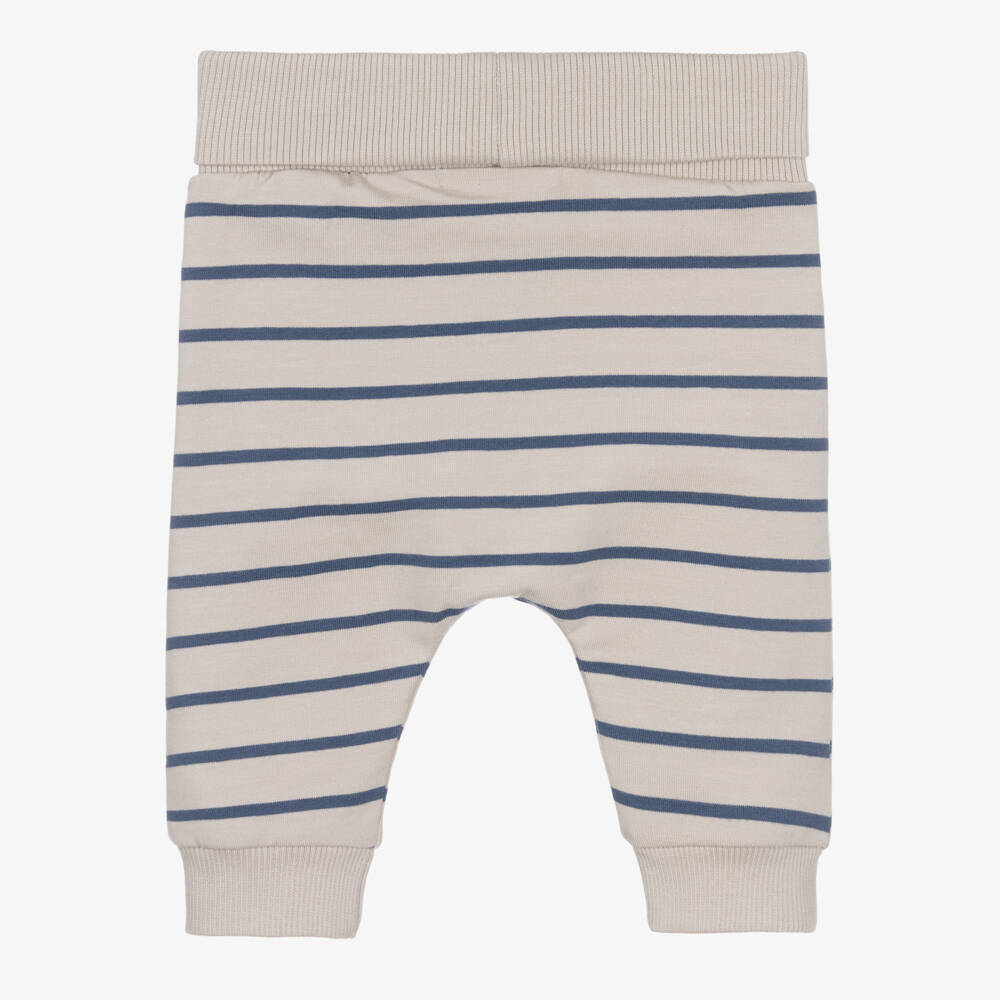 NAME IT-Baby Boys Beige & Blue Stripe Trousers with Bear Appliqués | Childrensalon