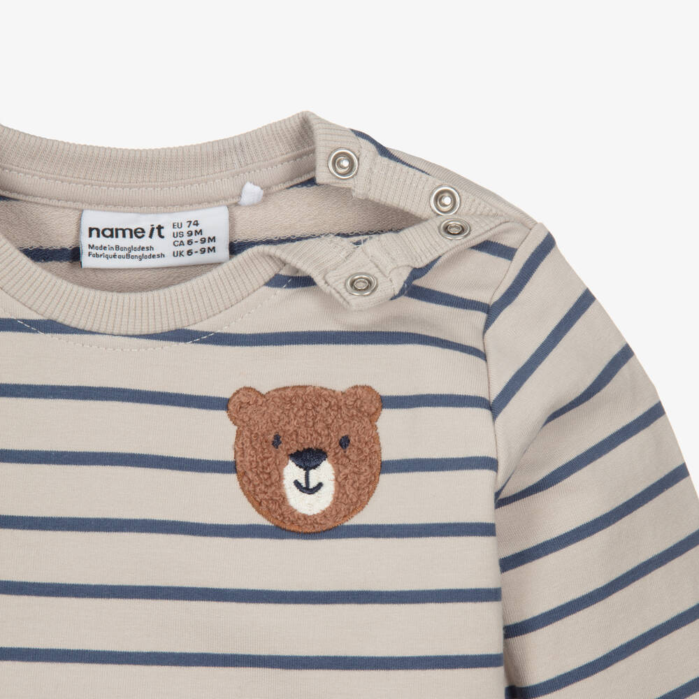 NAME IT-سويتشيرت قطن عضوي مقلم لون بيج وأزرق للأولاد الرضع | Childrensalon