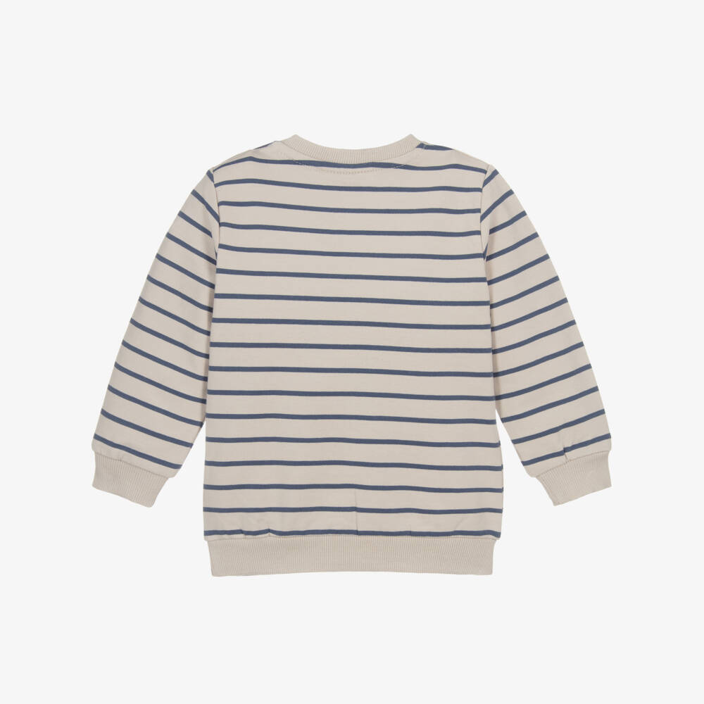 NAME IT-سويتشيرت قطن عضوي مقلم لون بيج وأزرق للأولاد الرضع | Childrensalon