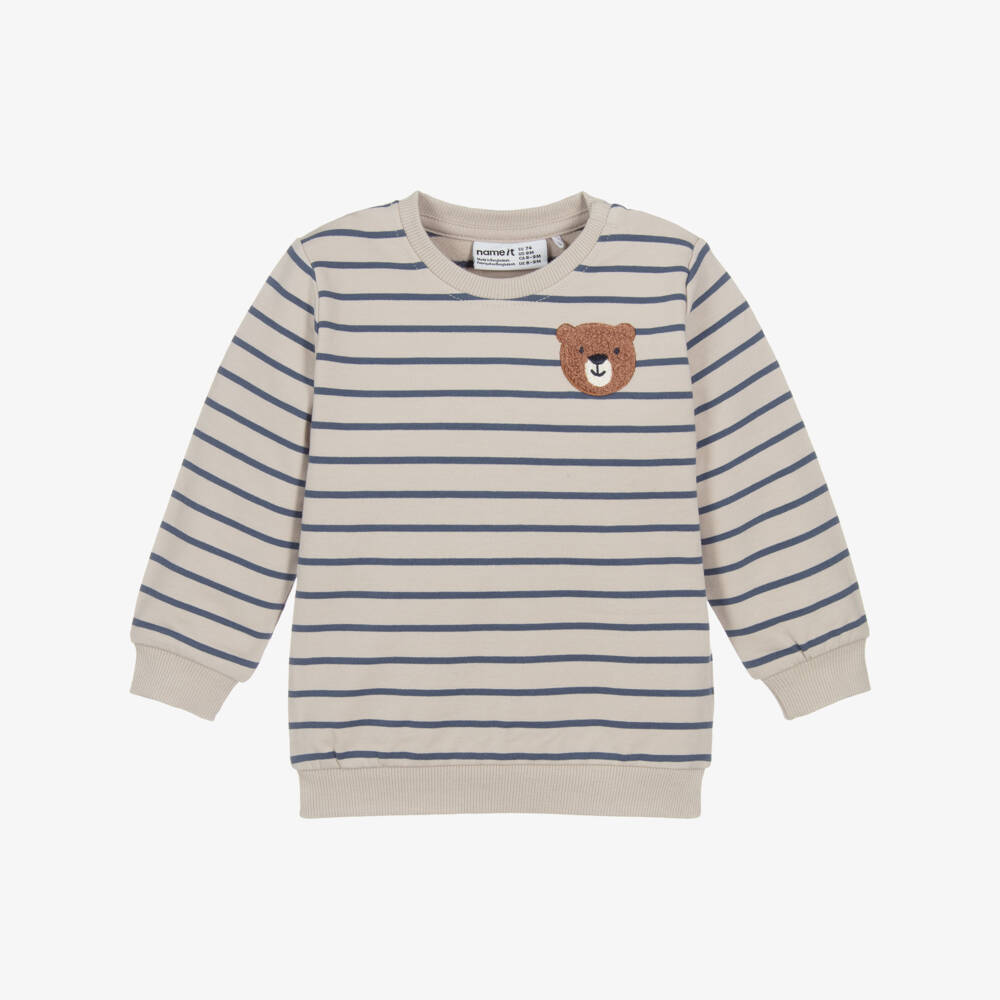 NAME IT-Baby Boys Beige & Blue Striped Organic Cotton Sweatshirt | Childrensalon