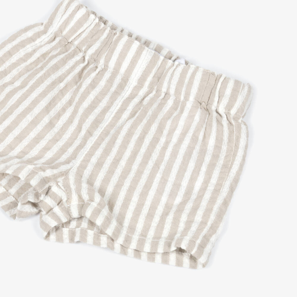 NAME IT-Baby Boys Beige & White Stripe Cotton Shorts | Childrensalon
