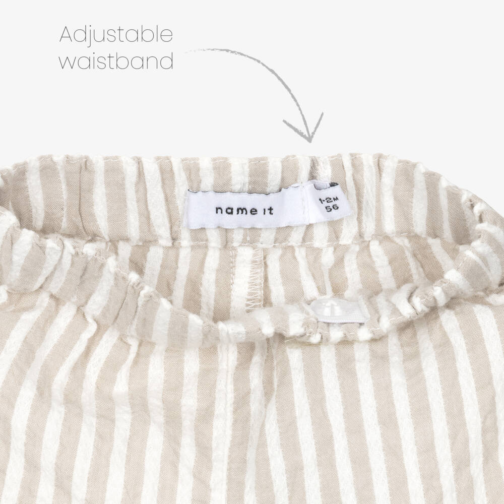 NAME IT-Baby Boys Beige & White Stripe Cotton Shorts | Childrensalon