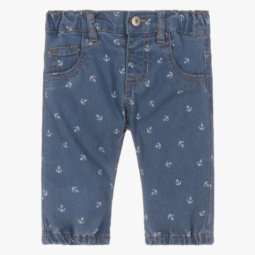 NAME IT-Baby Boys Blue Anchor Print Denim Jeans | Childrensalon