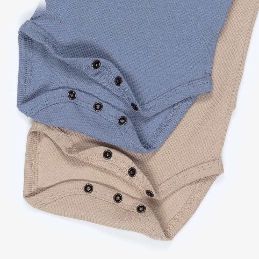 NAME IT-Baby Boys Blue & Beige Cotton Bodyvests (2 Pack) | Childrensalon