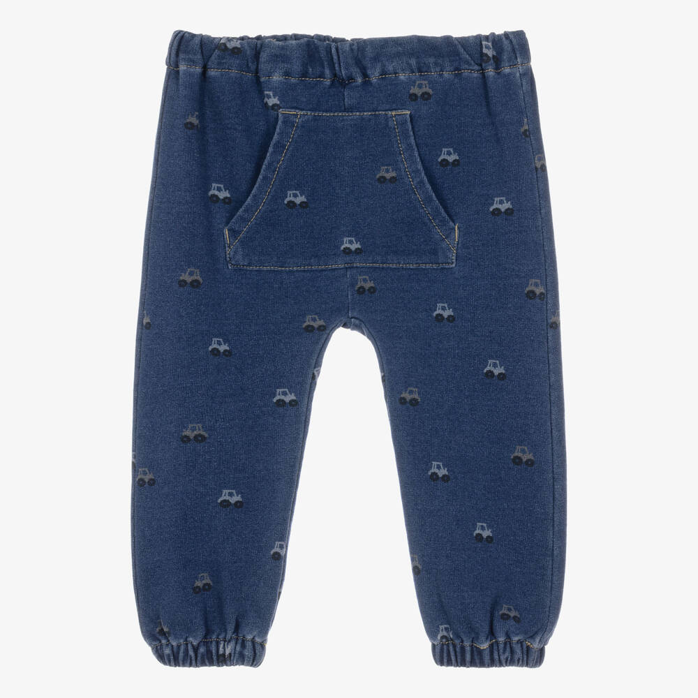 NAME IT-Baby Boys Blue Jersey Denim Joggers with Tractor Print | Childrensalon