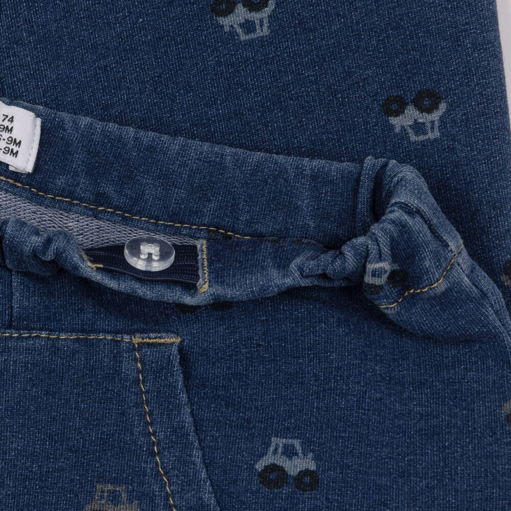 NAME IT-Baby Boys Blue Jersey Denim Joggers with Tractor Print | Childrensalon