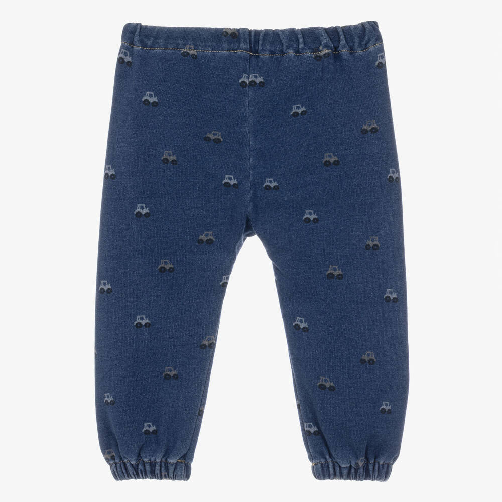 NAME IT-Baby Boys Blue Jersey Denim Joggers with Tractor Print | Childrensalon