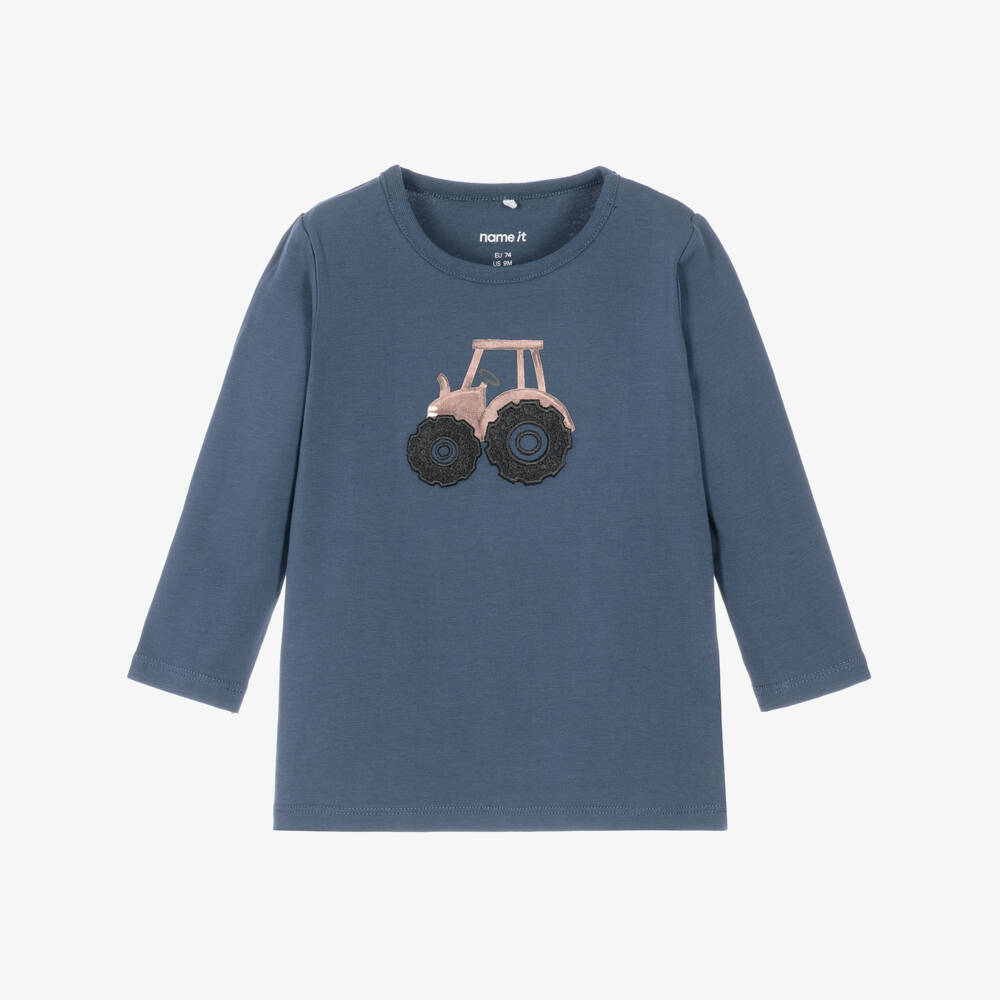 NAME IT-Baby Boys Blue Organic Cotton Tractor Top  | Childrensalon