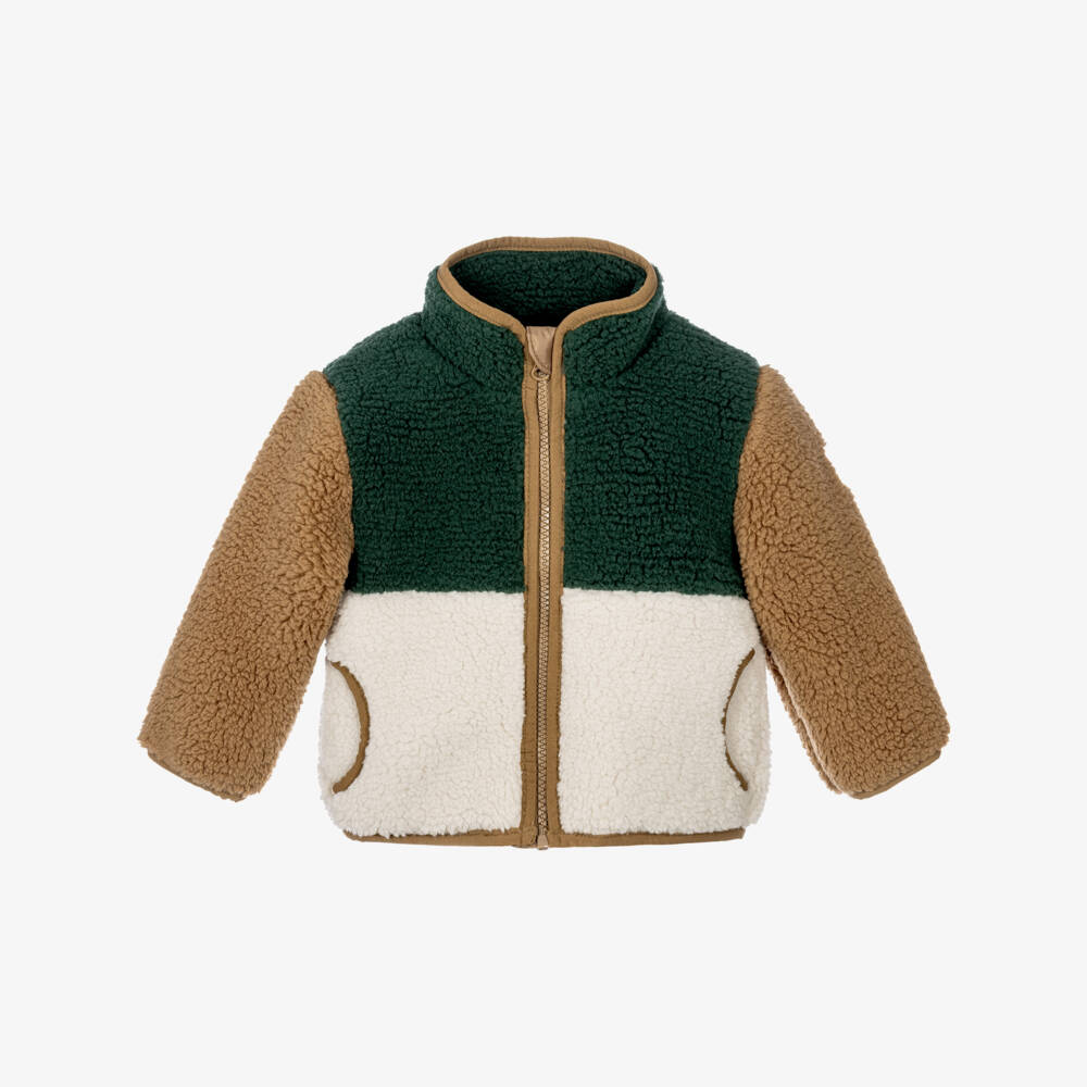 NAME IT-Baby Boys Green & Brown Teddy Fleece Jacket | Childrensalon