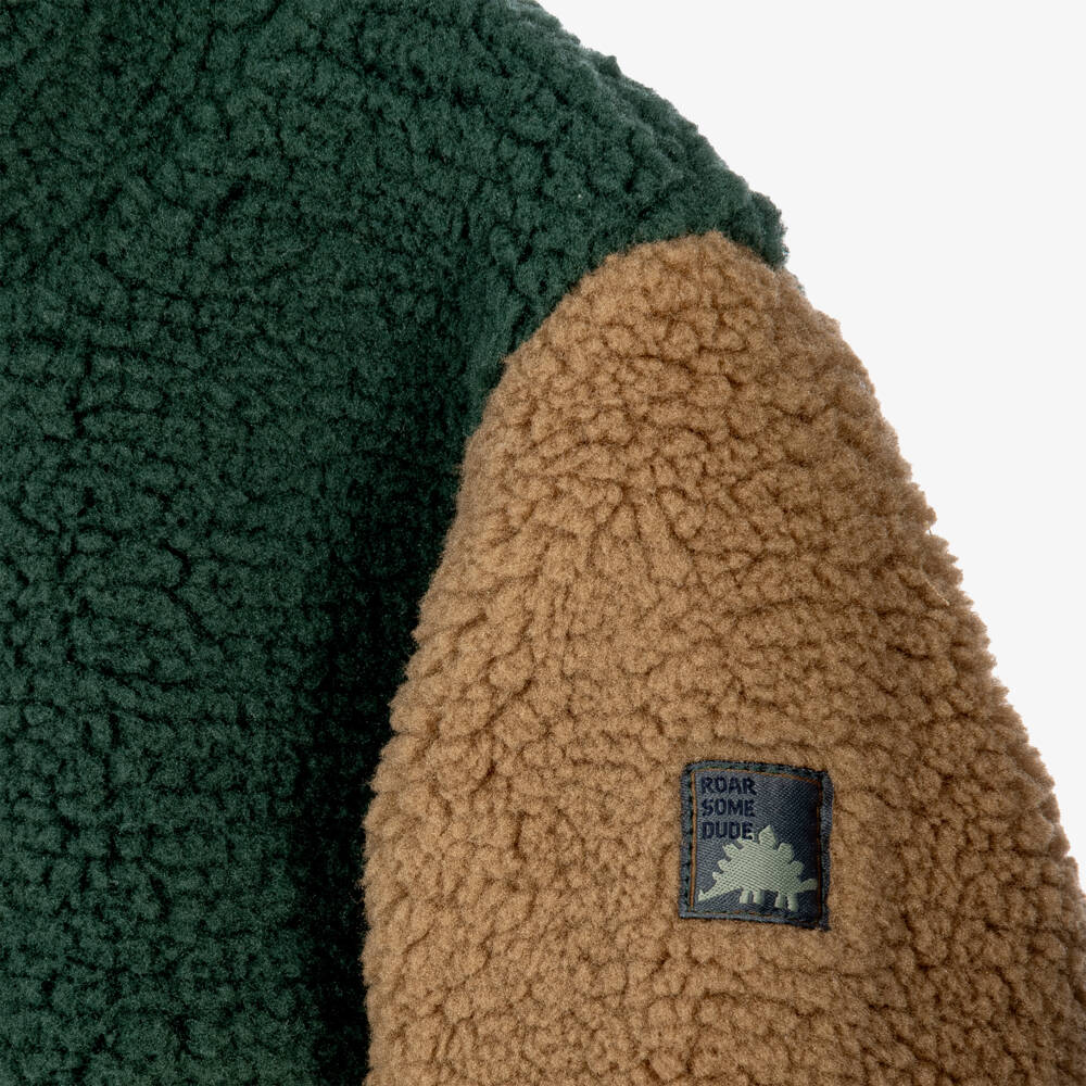 NAME IT-Baby Boys Green & Brown Teddy Fleece Jacket | Childrensalon