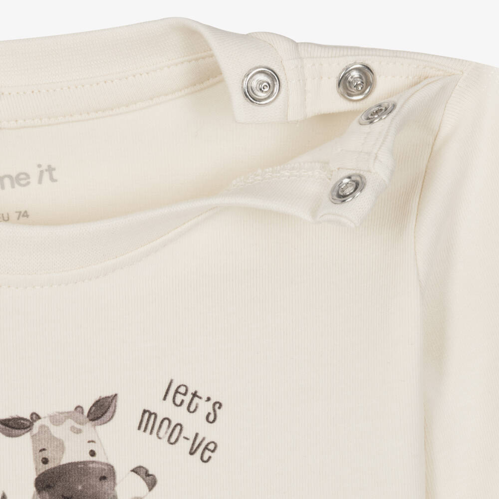 NAME IT-Baby Boys Ivory Cotton Top with Tractor Print | Childrensalon