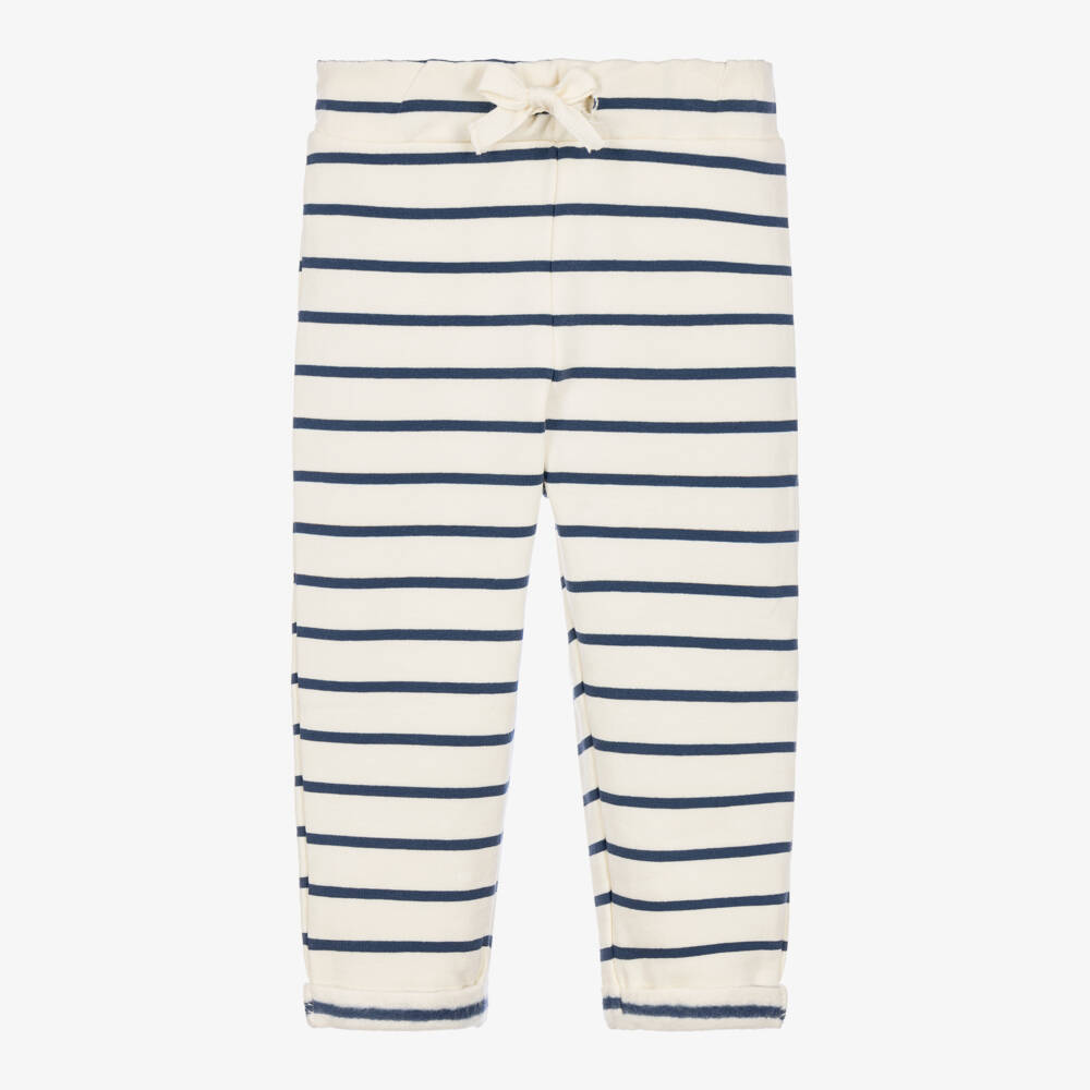 NAME IT-Baby Boys Ivory Jersey Trousers with Blue Stripes | Childrensalon