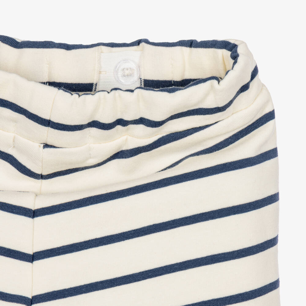 NAME IT-Baby Boys Ivory Jersey Trousers with Blue Stripes | Childrensalon