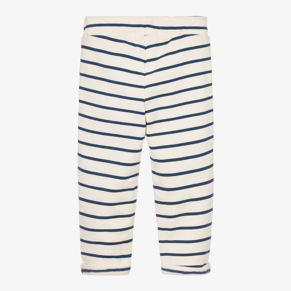 NAME IT-Baby Boys Ivory Jersey Trousers with Blue Stripes | Childrensalon