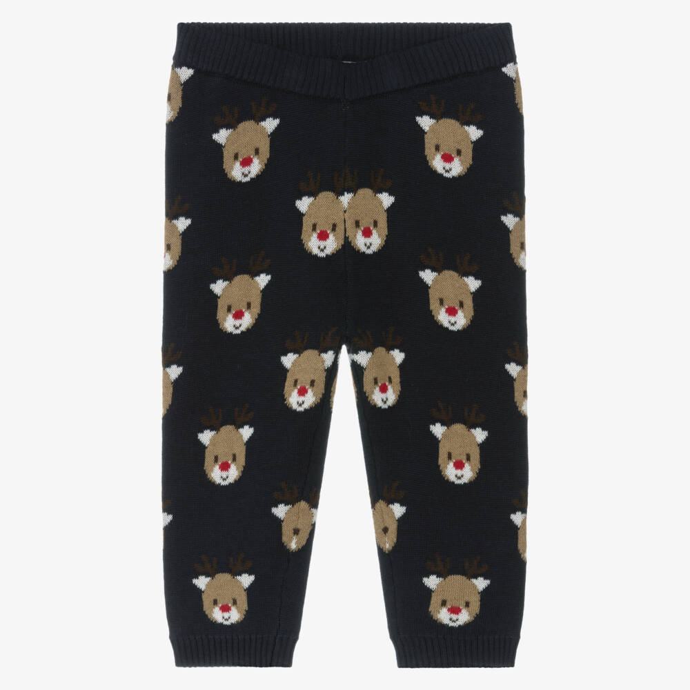 NAME IT-Baby Boys Navy Blue Cotton Knit Reindeer Leggings | Childrensalon