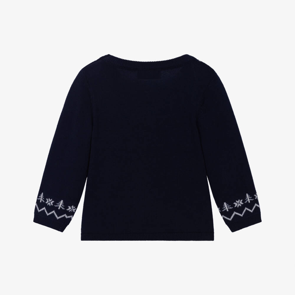 NAME IT-Baby Boys Navy Blue Cotton Knit Reindeer Sweater | Childrensalon