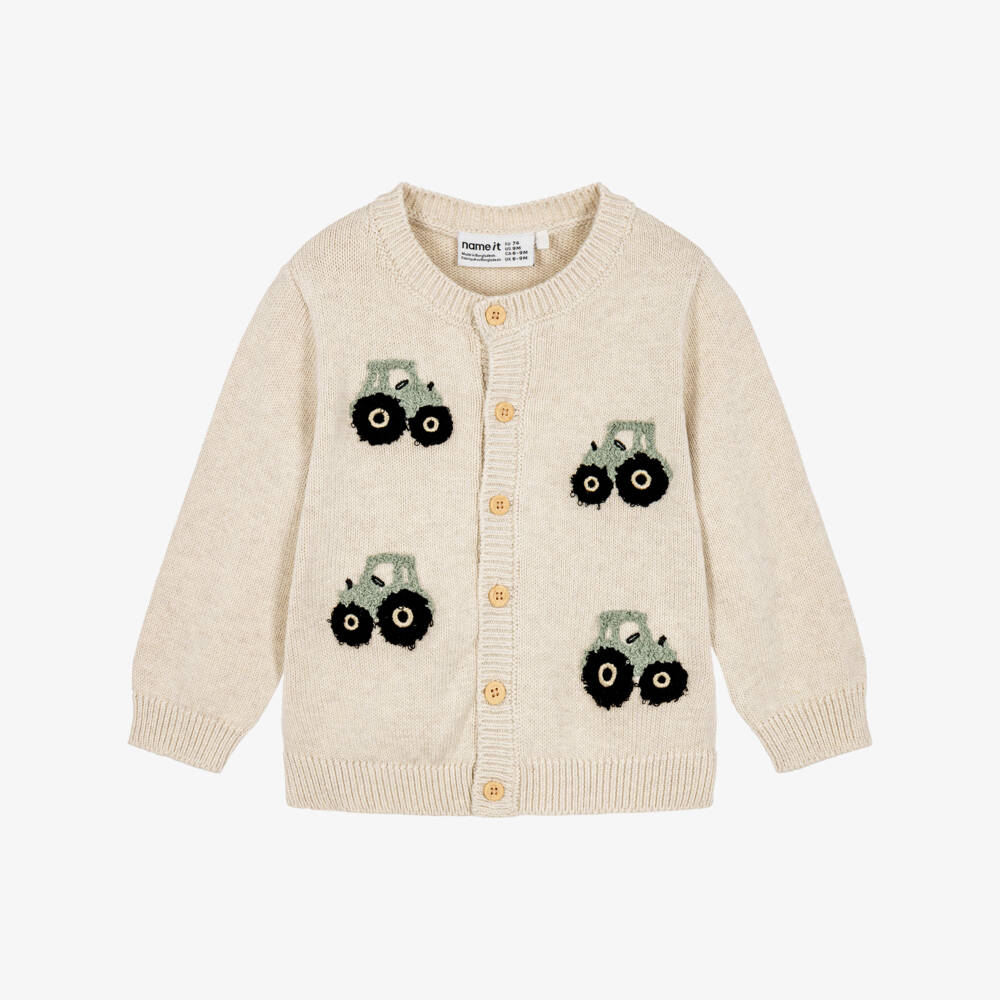 NAME IT-Baby Boys Pale Beige Organic Cotton Cardigan | Childrensalon