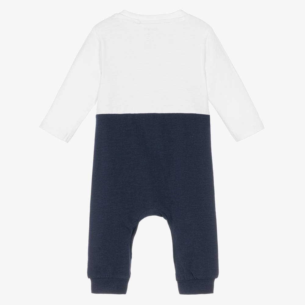 NAME IT-Baby Boys White & Navy Blue Romper with Bow Tie & Braces | Childrensalon