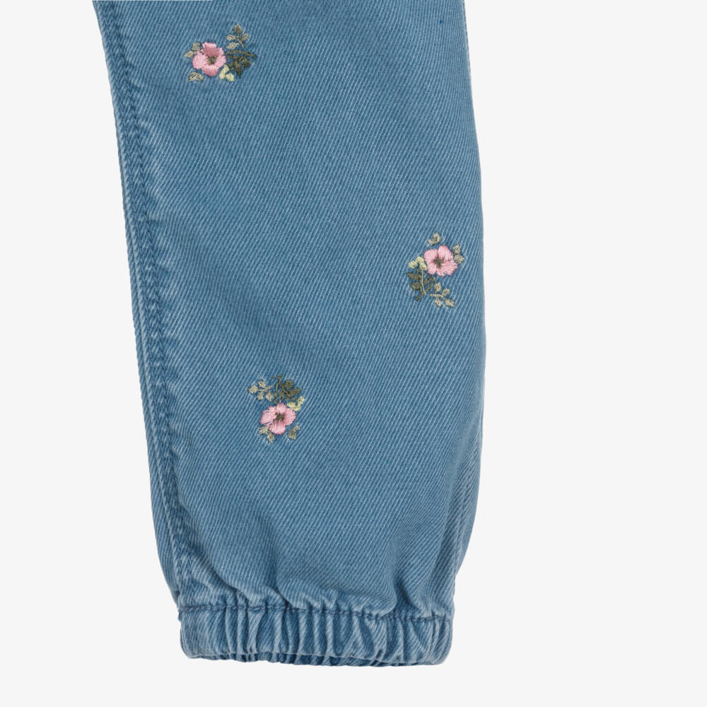 NAME IT-Baby Girls Blue Chambray Jeans with Embroidered Flowers | Childrensalon
