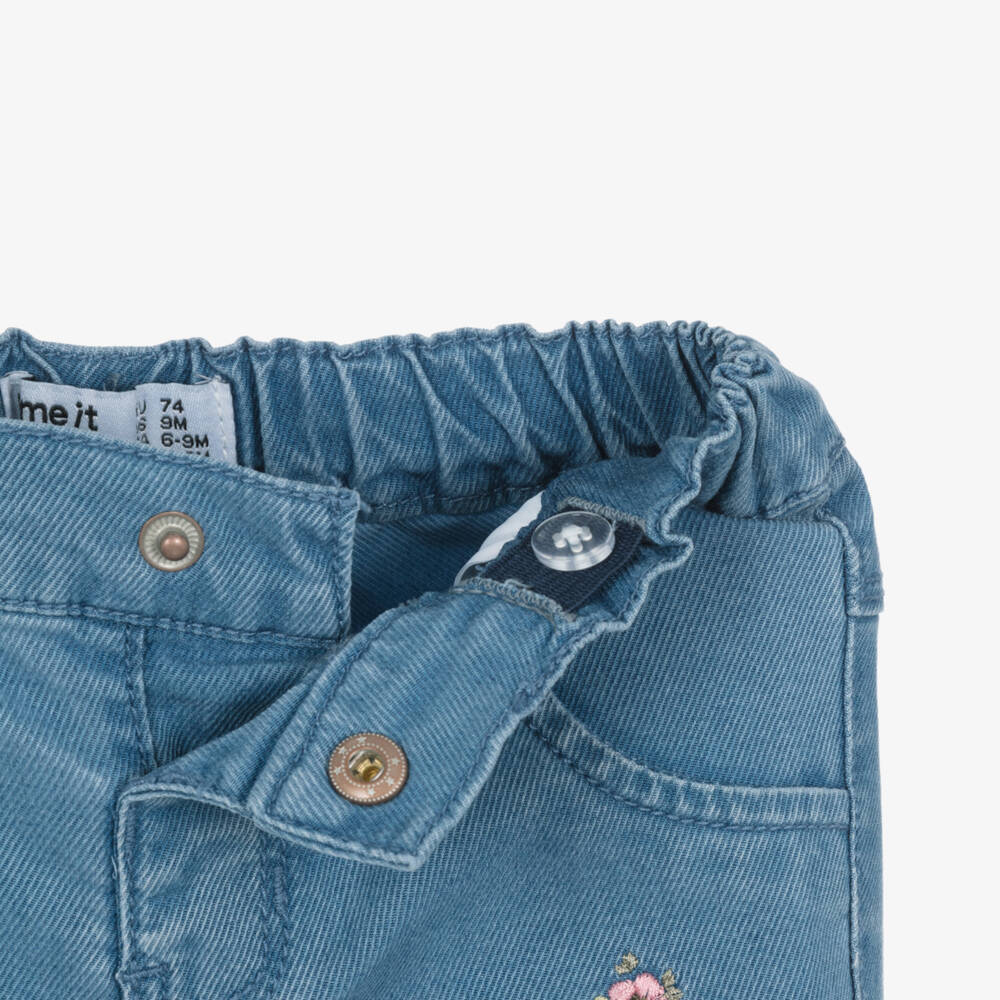 NAME IT-Baby Girls Blue Chambray Jeans with Embroidered Flowers | Childrensalon