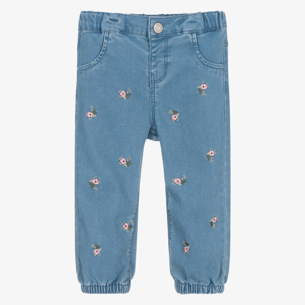 NAME IT-Baby Girls Blue Chambray Jeans with Embroidered Flowers | Childrensalon