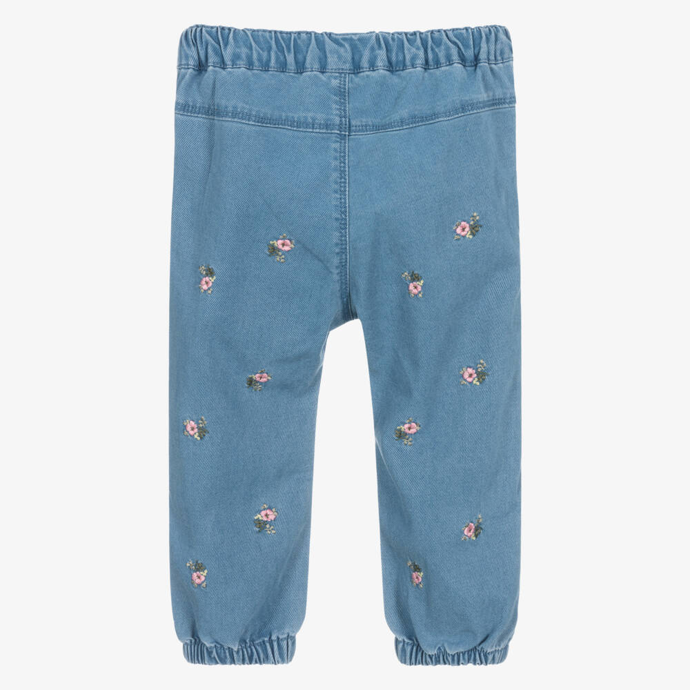 NAME IT-Baby Girls Blue Chambray Jeans with Embroidered Flowers | Childrensalon