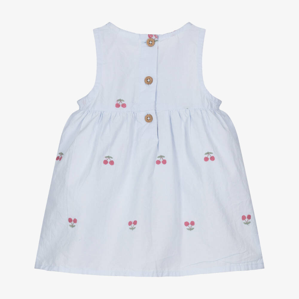 NAME IT-Baby Girls Blue Embroidered Cherry Organic Cotton Dress | Childrensalon