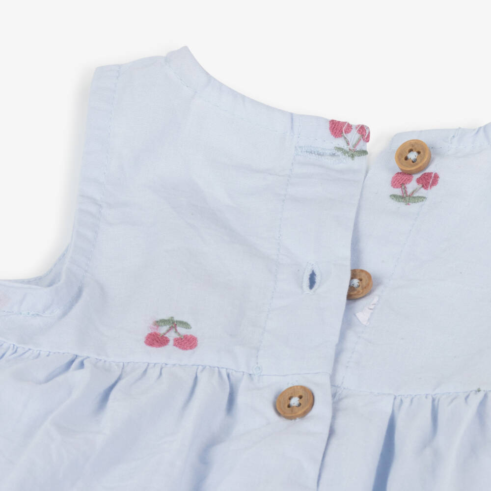 NAME IT-Baby Girls Blue Embroidered Cherry Organic Cotton Dress | Childrensalon