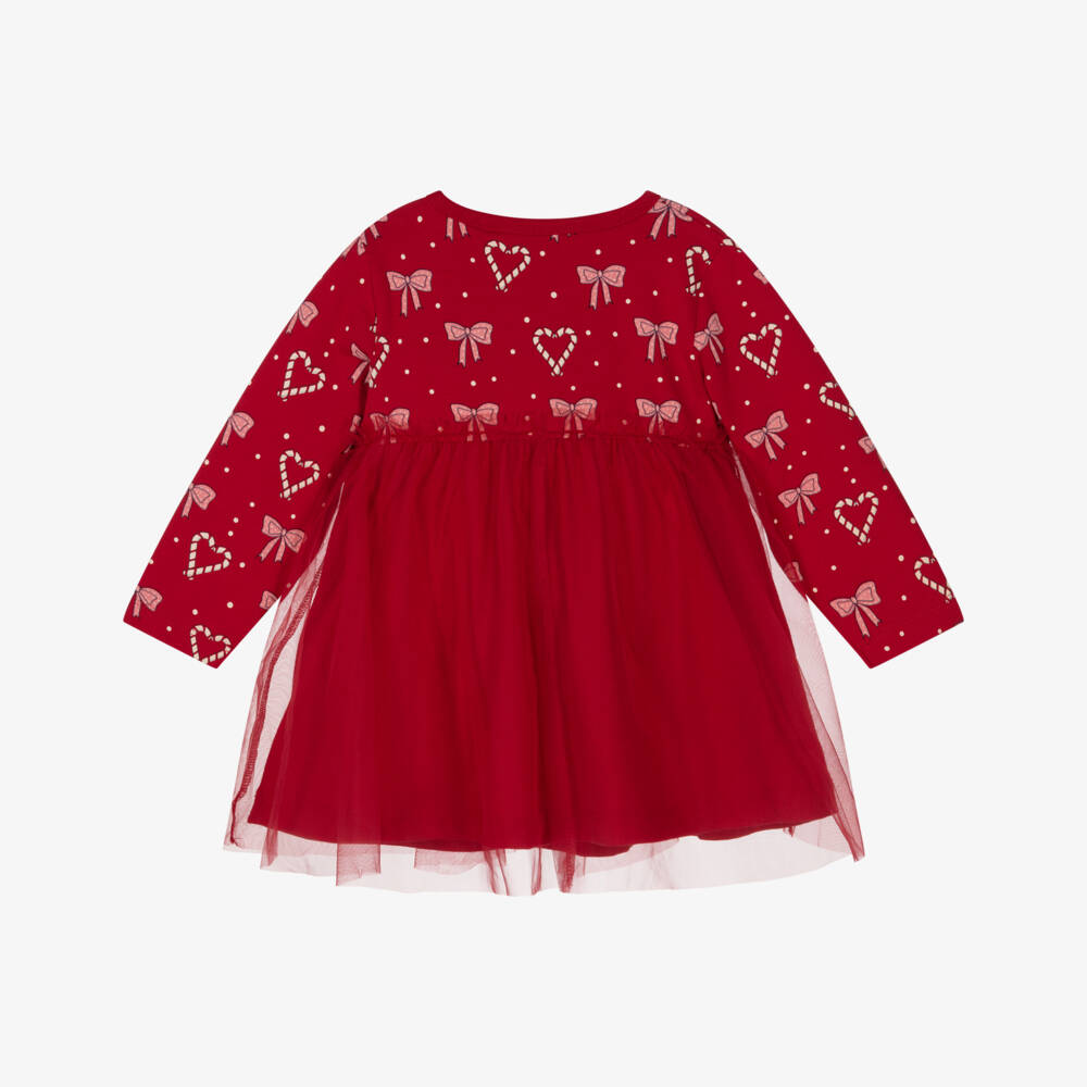 NAME IT-Baby Girls Festive Red Cotton Candy Cane Heart & Bow Dress | Childrensalon