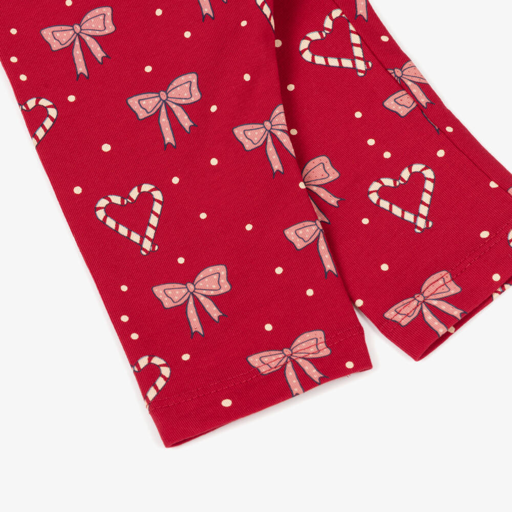 NAME IT-Baby Girls Festive Red Cotton Candy Cane Heart & Bow Leggings | Childrensalon