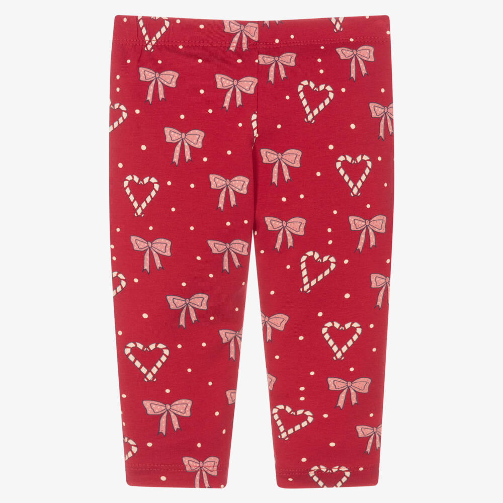NAME IT-Baby Girls Festive Red Cotton Candy Cane Heart & Bow Leggings | Childrensalon