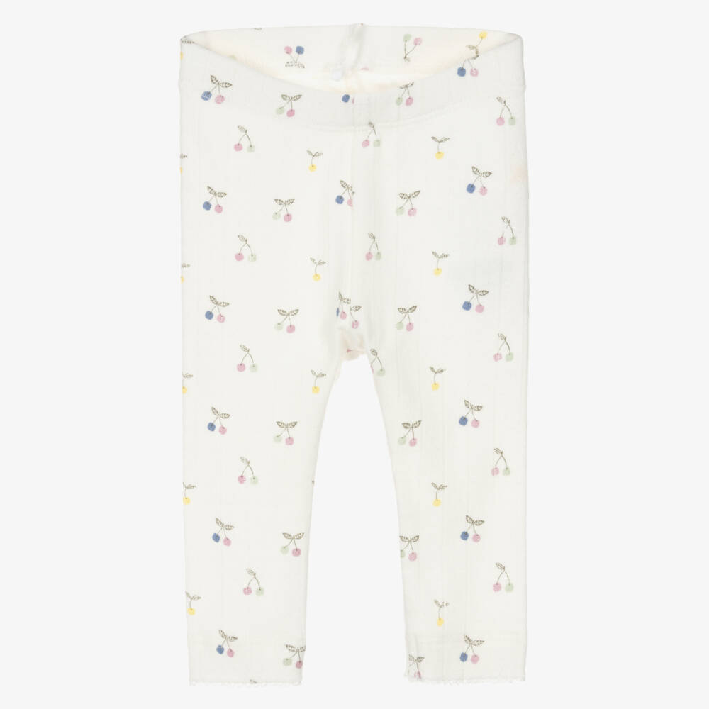 NAME IT-Baby Girls Ivory Cherry Print Pointelle Jersey Leggings | Childrensalon