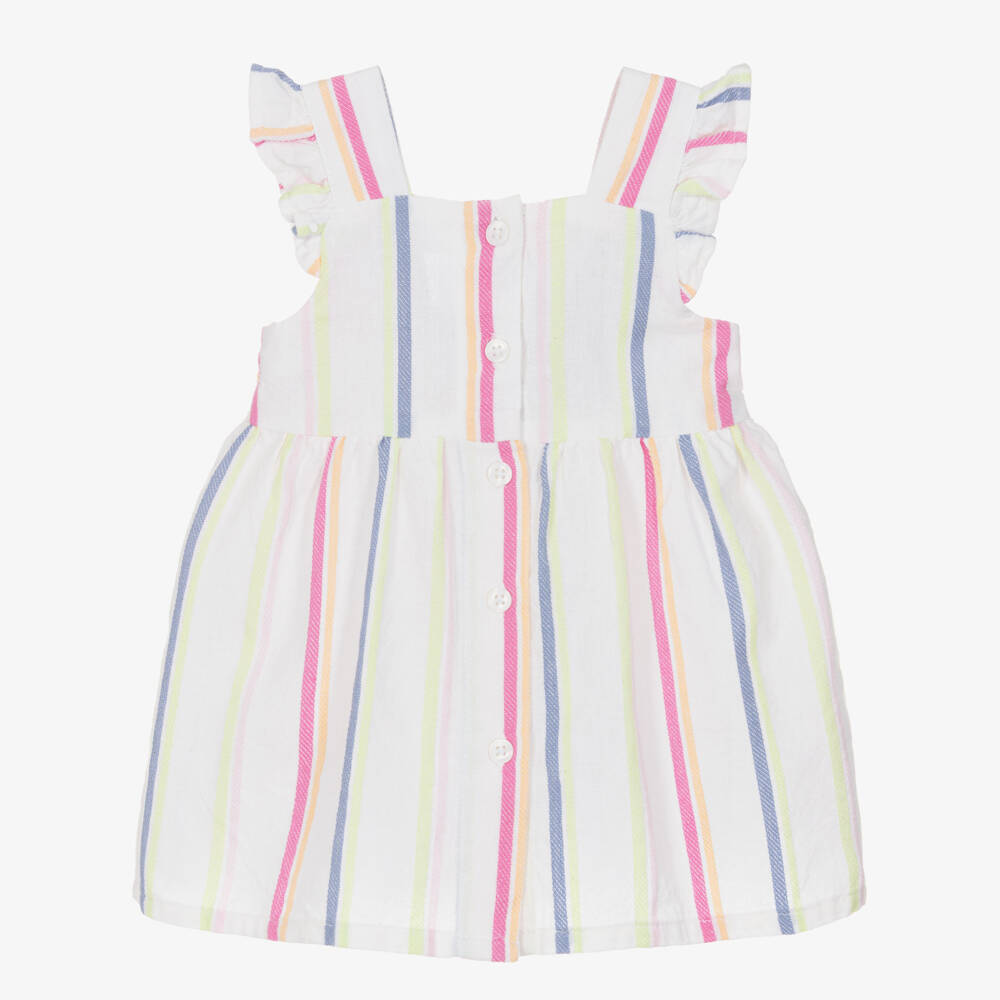 NAME IT-Baby Girls Ivory Multi Stripes Cotton Dress | Childrensalon